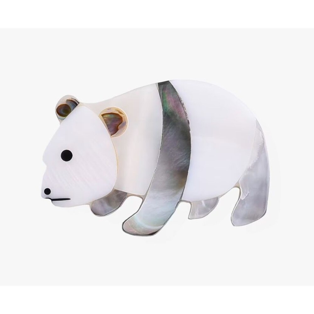 Mother of Pearl and Abalone Shell White Bear Brooch in Silvertone